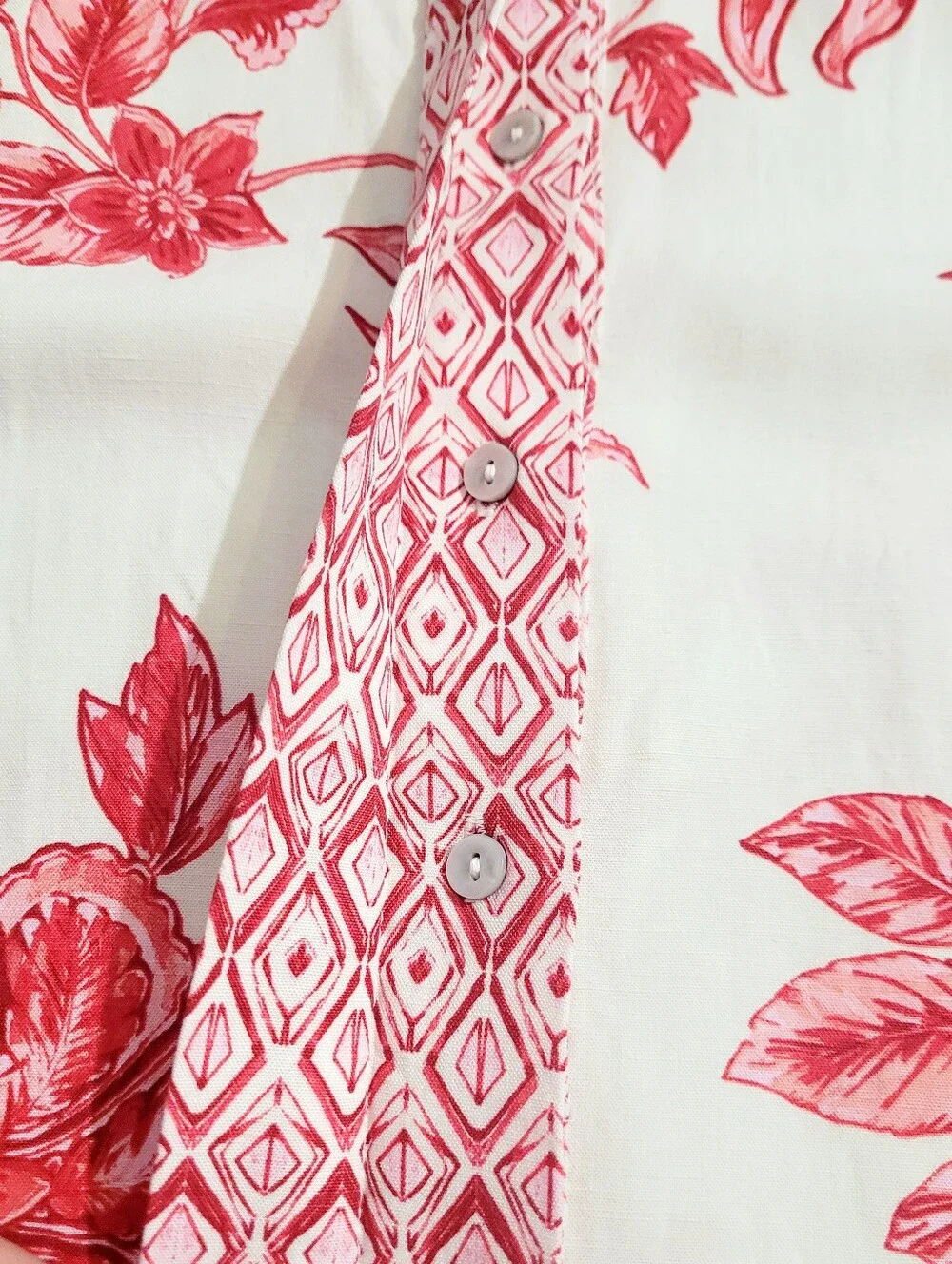 NWOT Zara Floral Linen Blend Button Front Blouse Women's Small Red White Boho - Picture 8 of 12